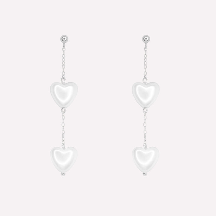 Heart shaped pearl dangle bridal wedding clip on earrings in silver
