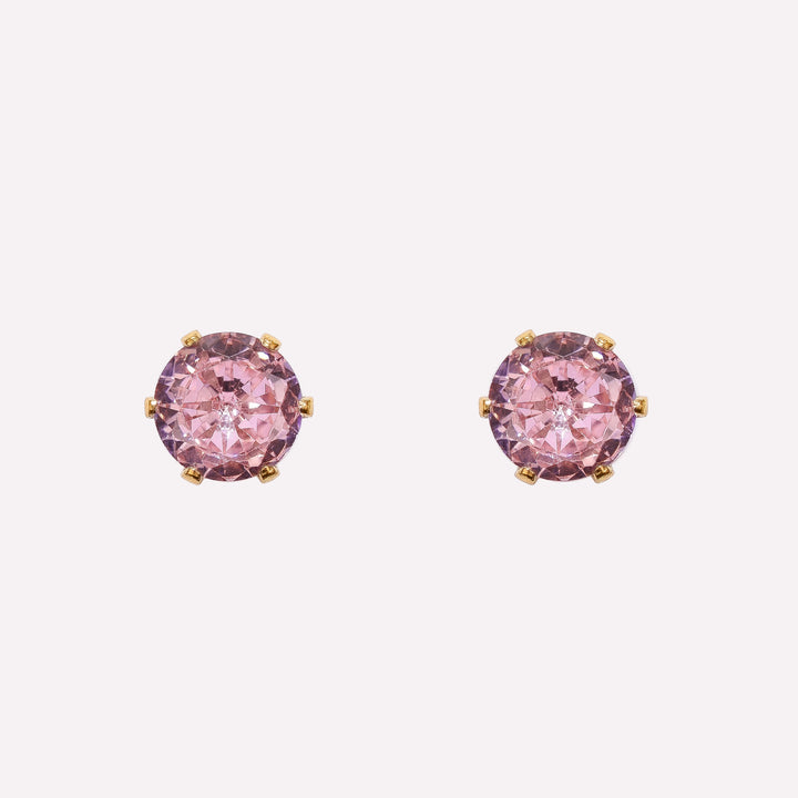MEDIUM PINK RHINESTONE STUD CLIP-ON EARRINGS IN GOLD