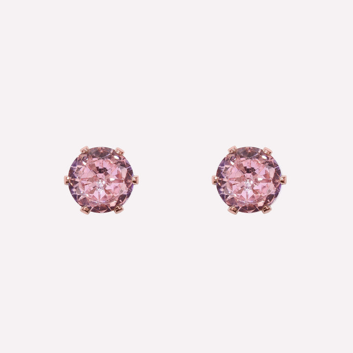 MEDIUM PINK RHINESTONE STUD EARRINGS IN ROSE GOLD