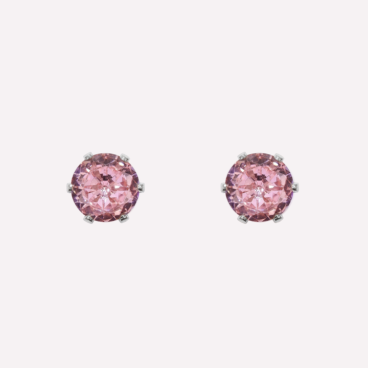 MEDIUM PINK RHINESTONE STUD EARRINGS IN SILVER