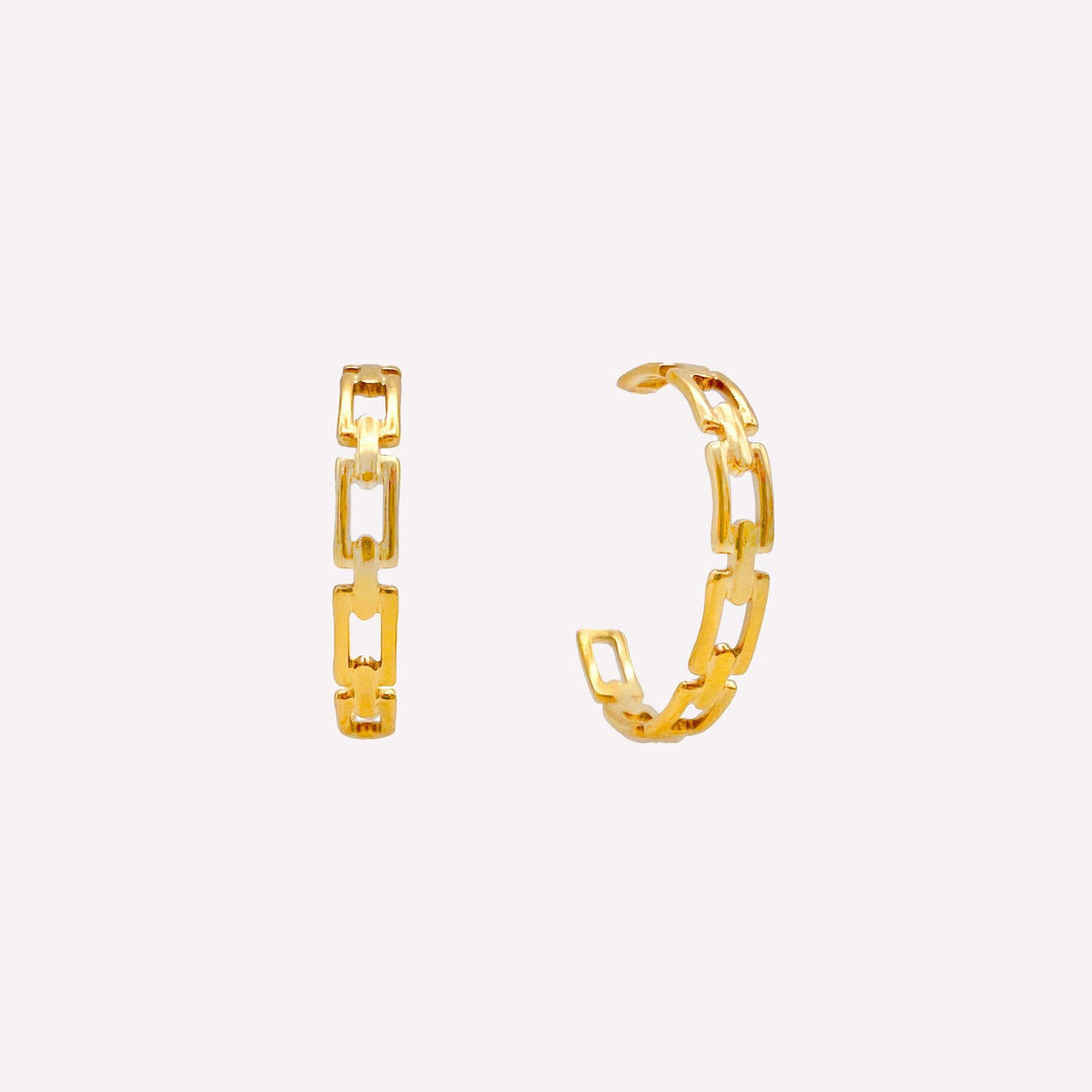 Rectangle chain hoop clip on earrings in gold