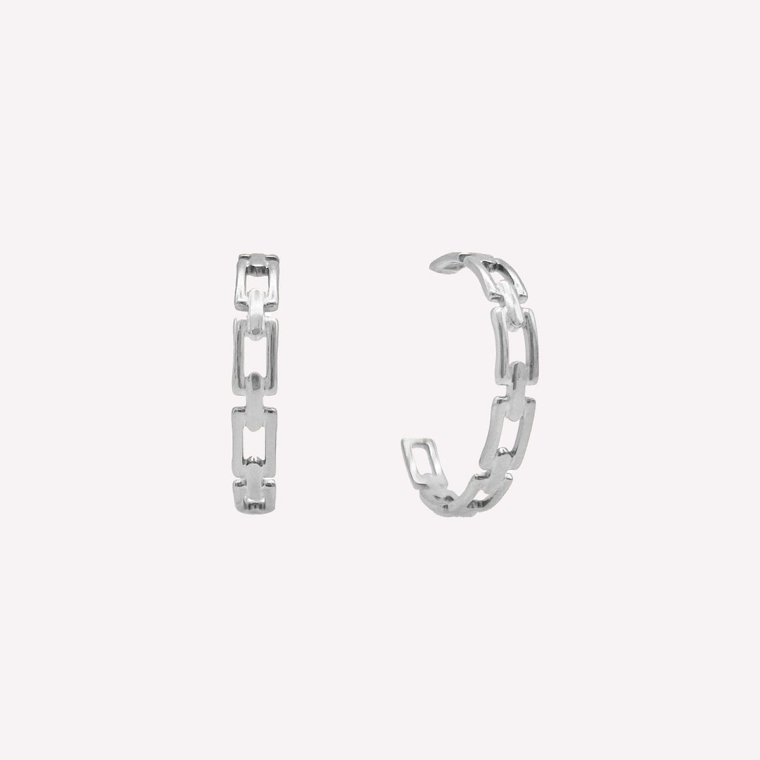 Rectangle chain hoop clip on earrings in silver