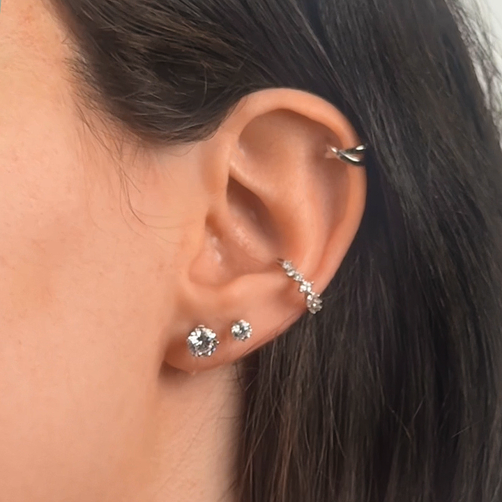 SMALL RHINESTONE STUD CLIP-ON EARRINGS IN SILVER