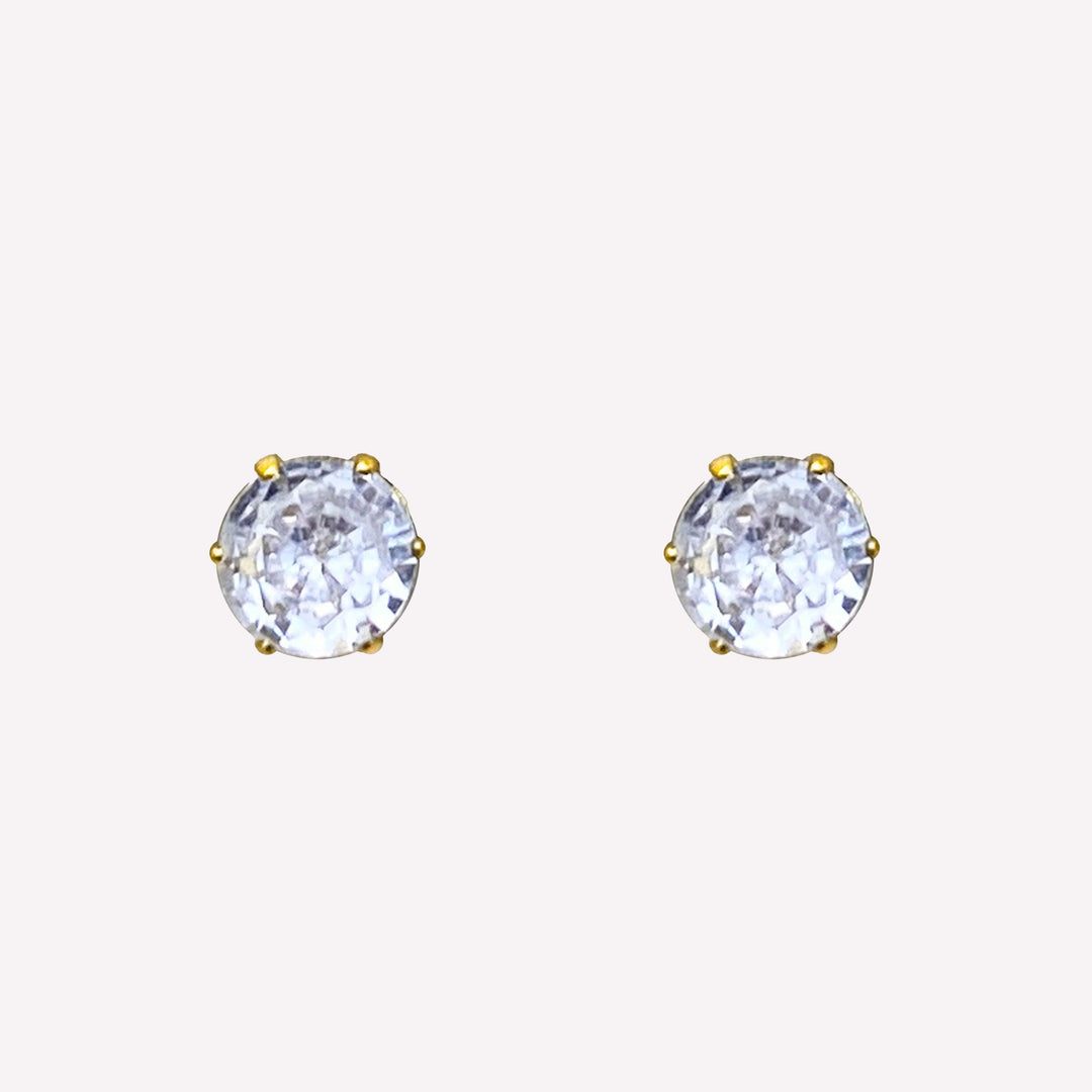 Medium round rhinestone stud clip on earrings in gold with cubic zirconia stones