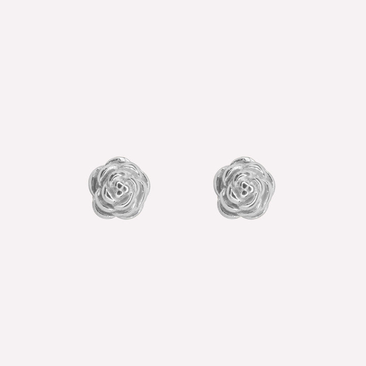 Rose flower stud clip on earrings in silver