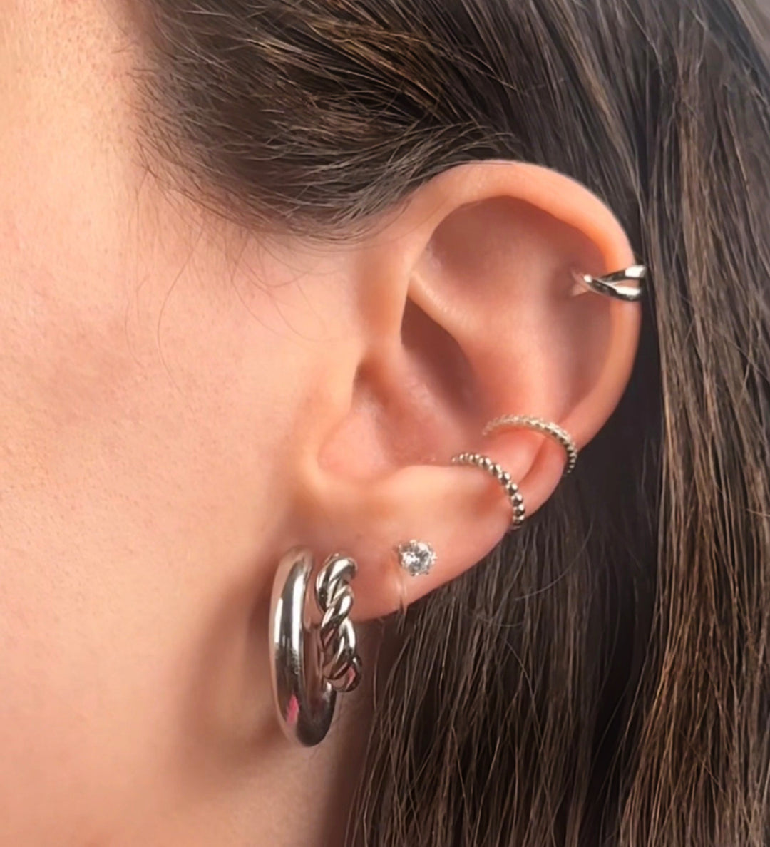 SMALL RHINESTONE STUD CLIP-ON EARRINGS IN SILVER