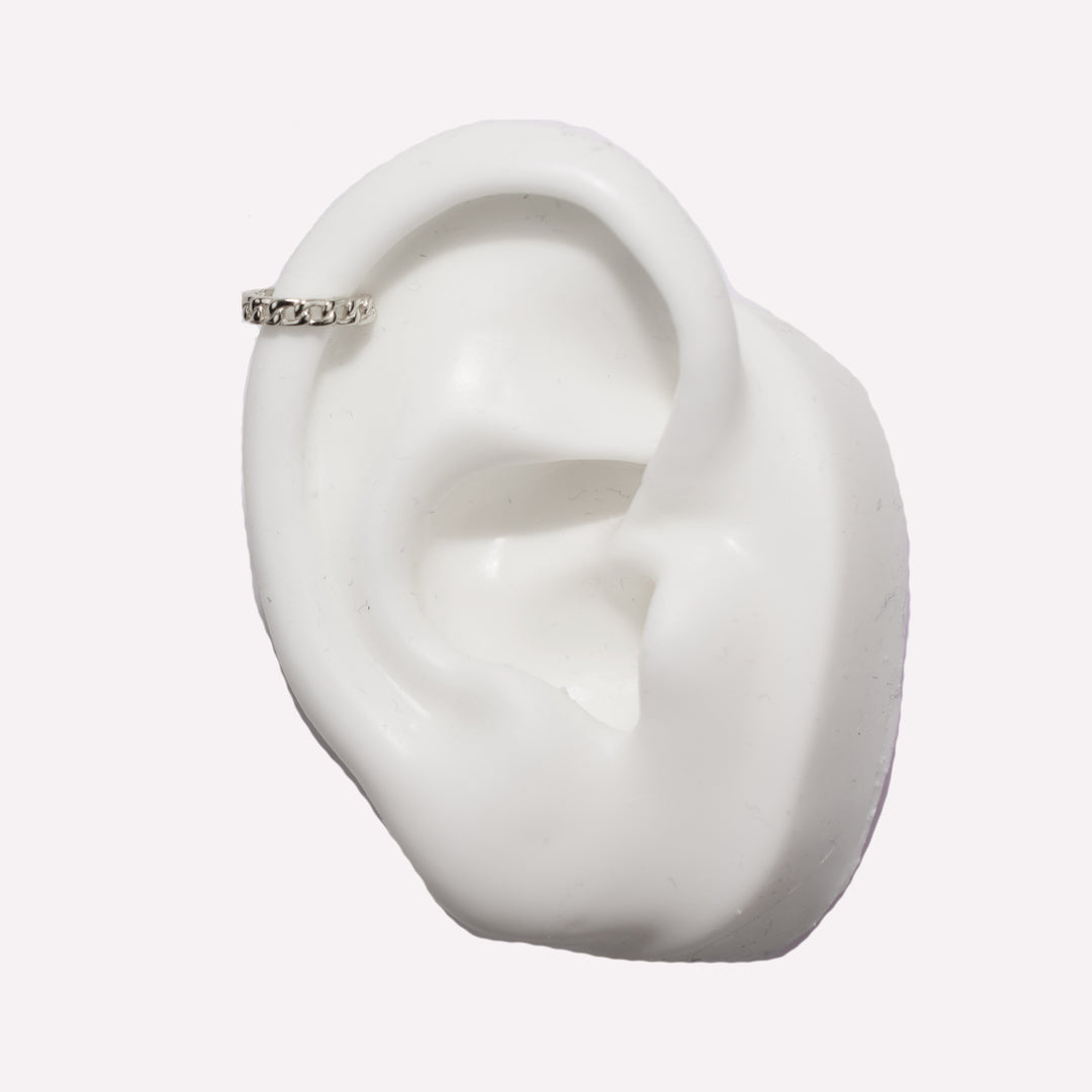CUBAN CHAIN HELIX EAR CUFF CLIP-ON EARRINGS IN SILVER