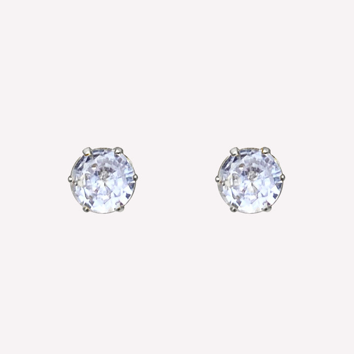 Medium round rhinestone stud clip on earrings in silver with cubic zirconia stones