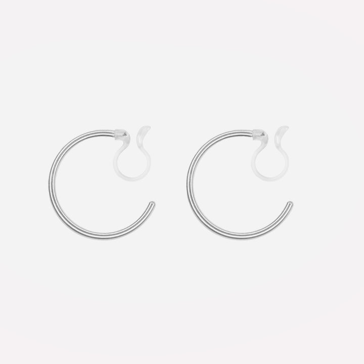 Small hoop comfortable clip on earrings silver