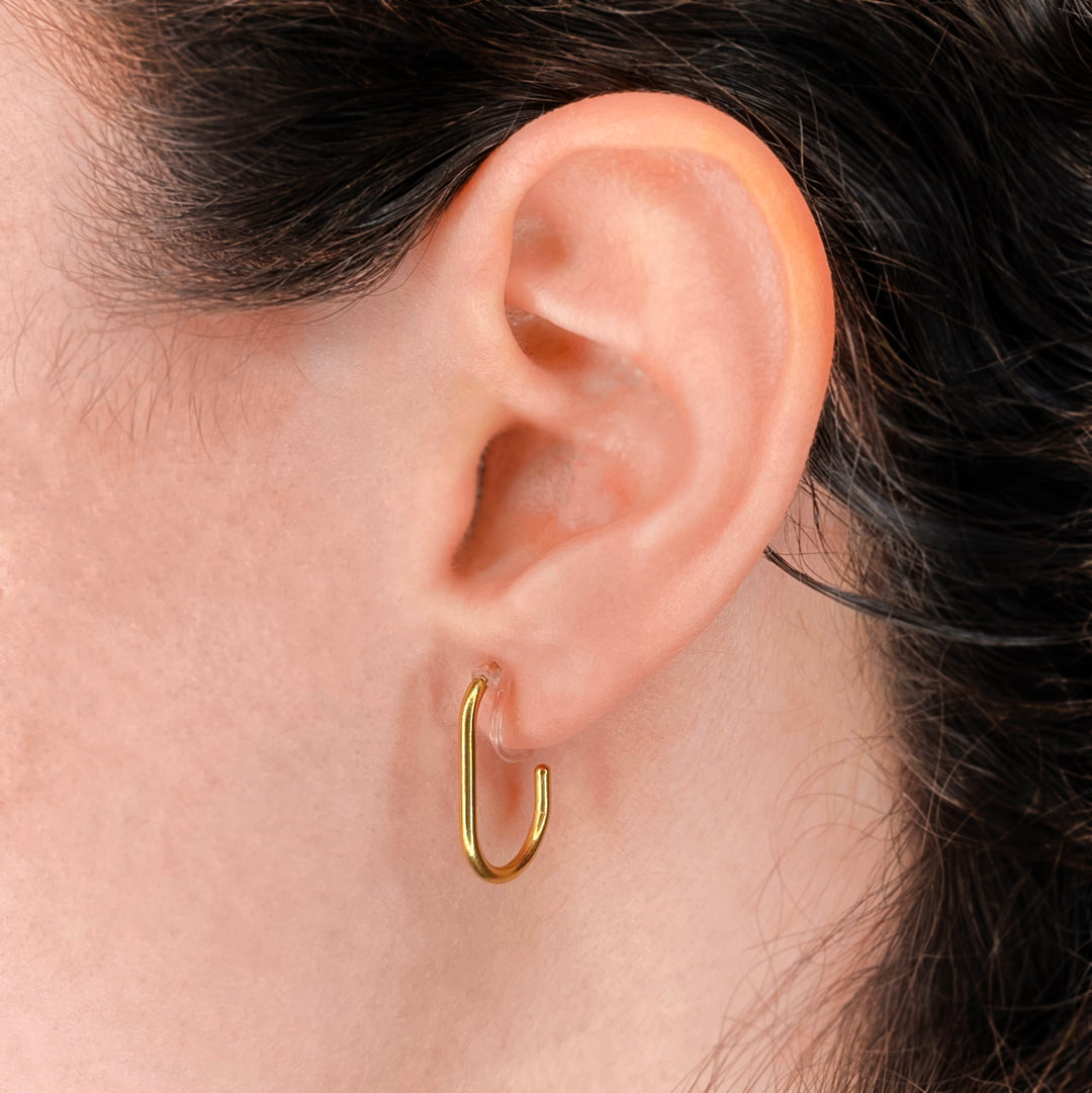 Small oval hoop clip on earrings gold comfortable