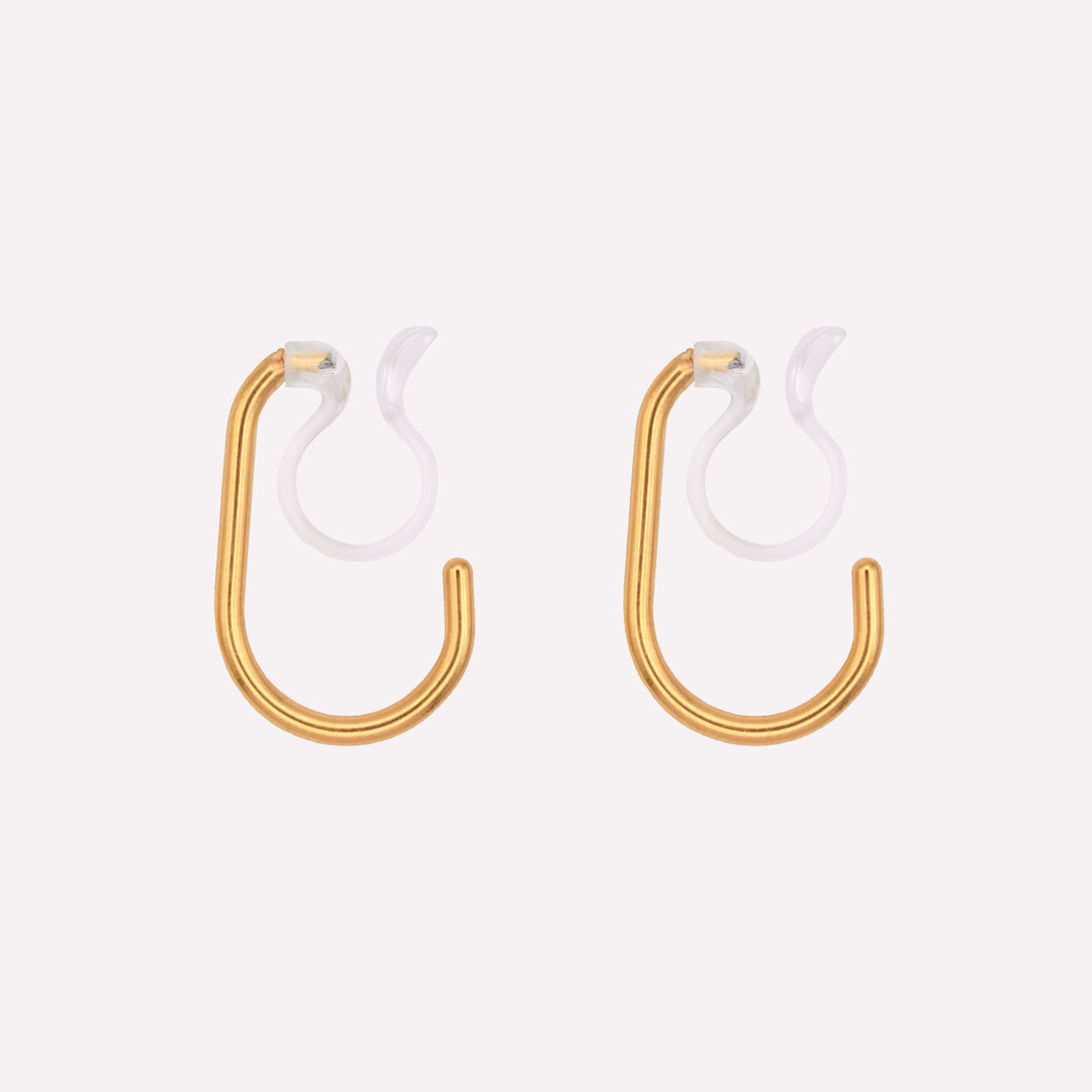 Small oval hoop clip on earrings comfortable gold