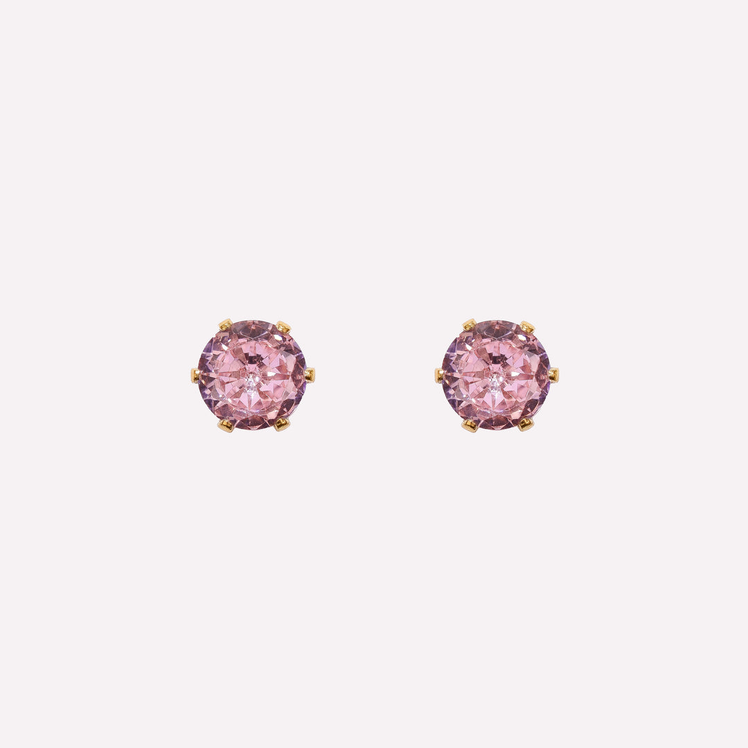 SMALL PINK RHINESTONE STUD CLIP-ON EARRINGS IN GOLD