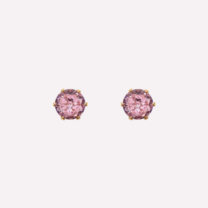 SMALL PINK RHINESTONE STUD CLIP-ON EARRINGS IN GOLD