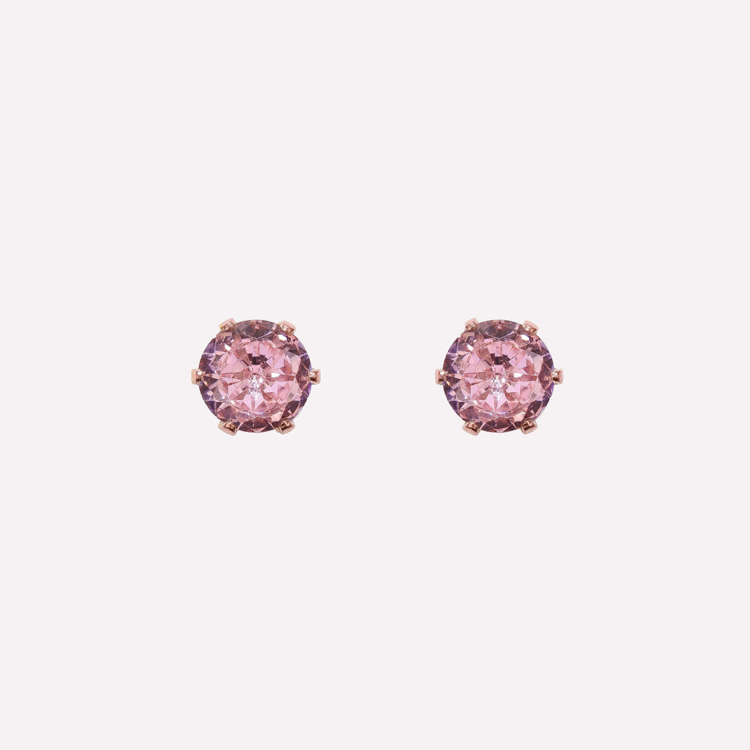 SMALL PINK RHINESTONE STUD CLIP-ON EARRINGS IN ROSE GOLD