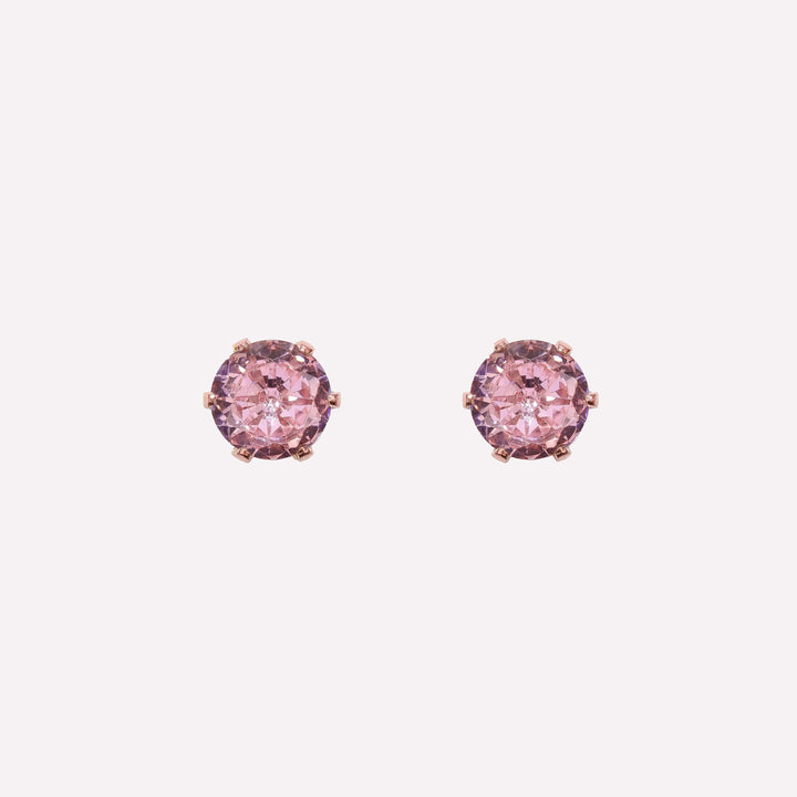 SMALL PINK RHINESTONE STUD CLIP-ON EARRINGS IN ROSE GOLD