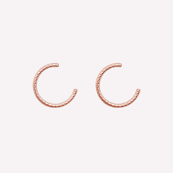 Thin small textured hoop clip on earrings in rose gold