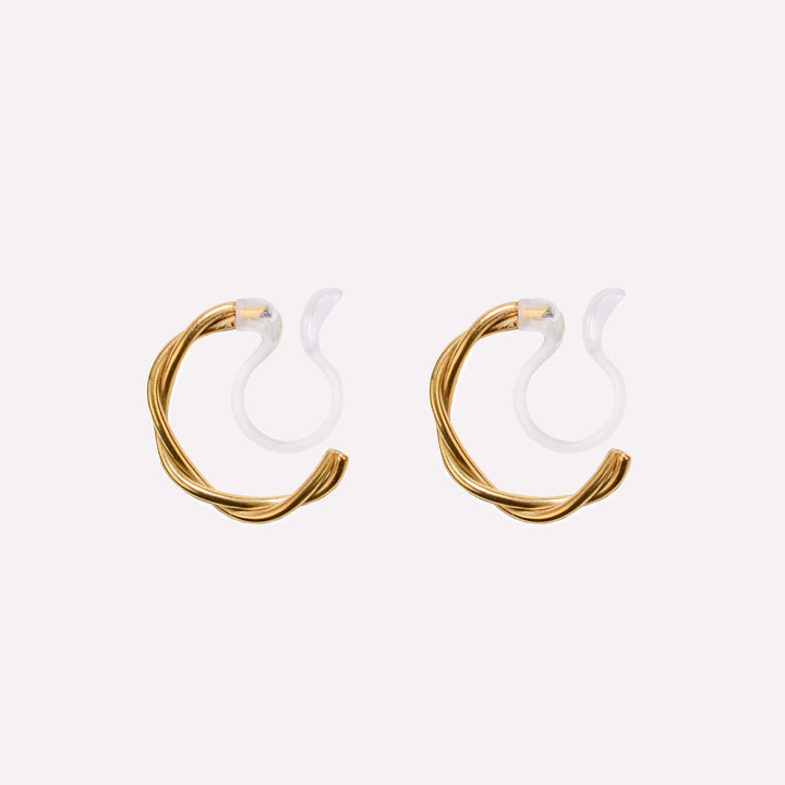 TWIRLED WIRE HUGGIE HOOP CLIP-ON EARRINGS IN GOLD