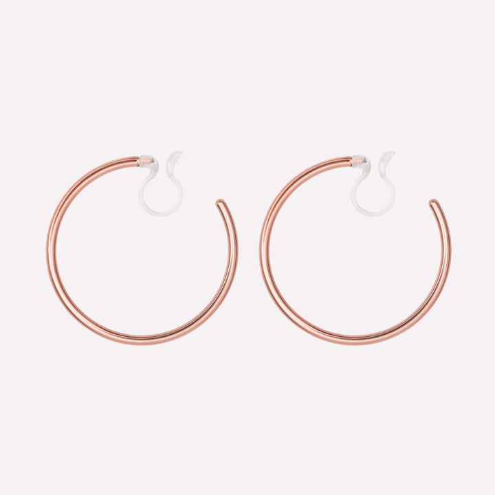 Thin medium hoops comfortable clip on earrings in rose gold